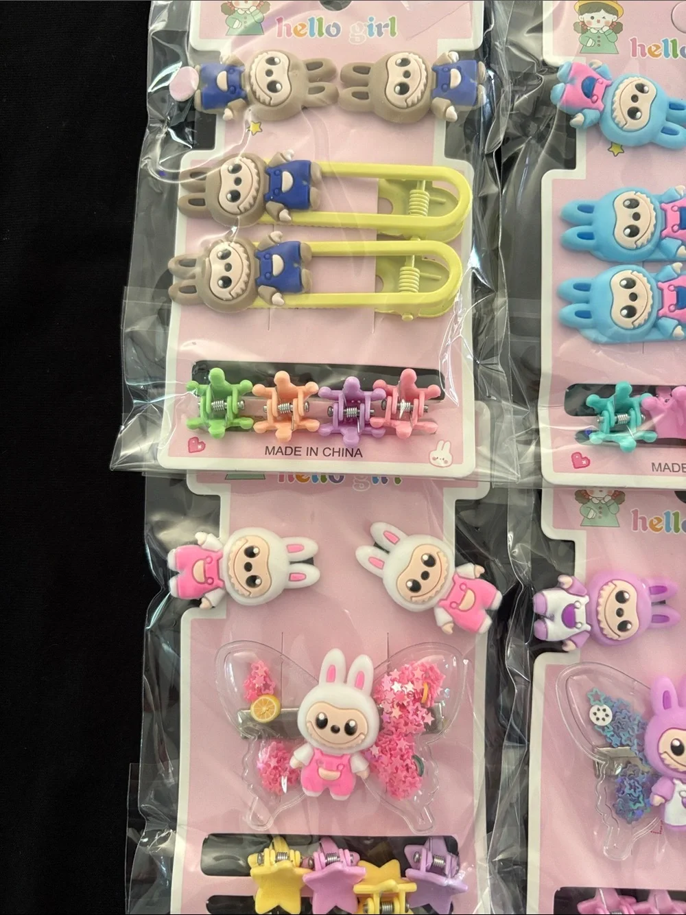 Kids Labubu Hair Clip Set - Pink, Blue, Yellow Multiple Clips